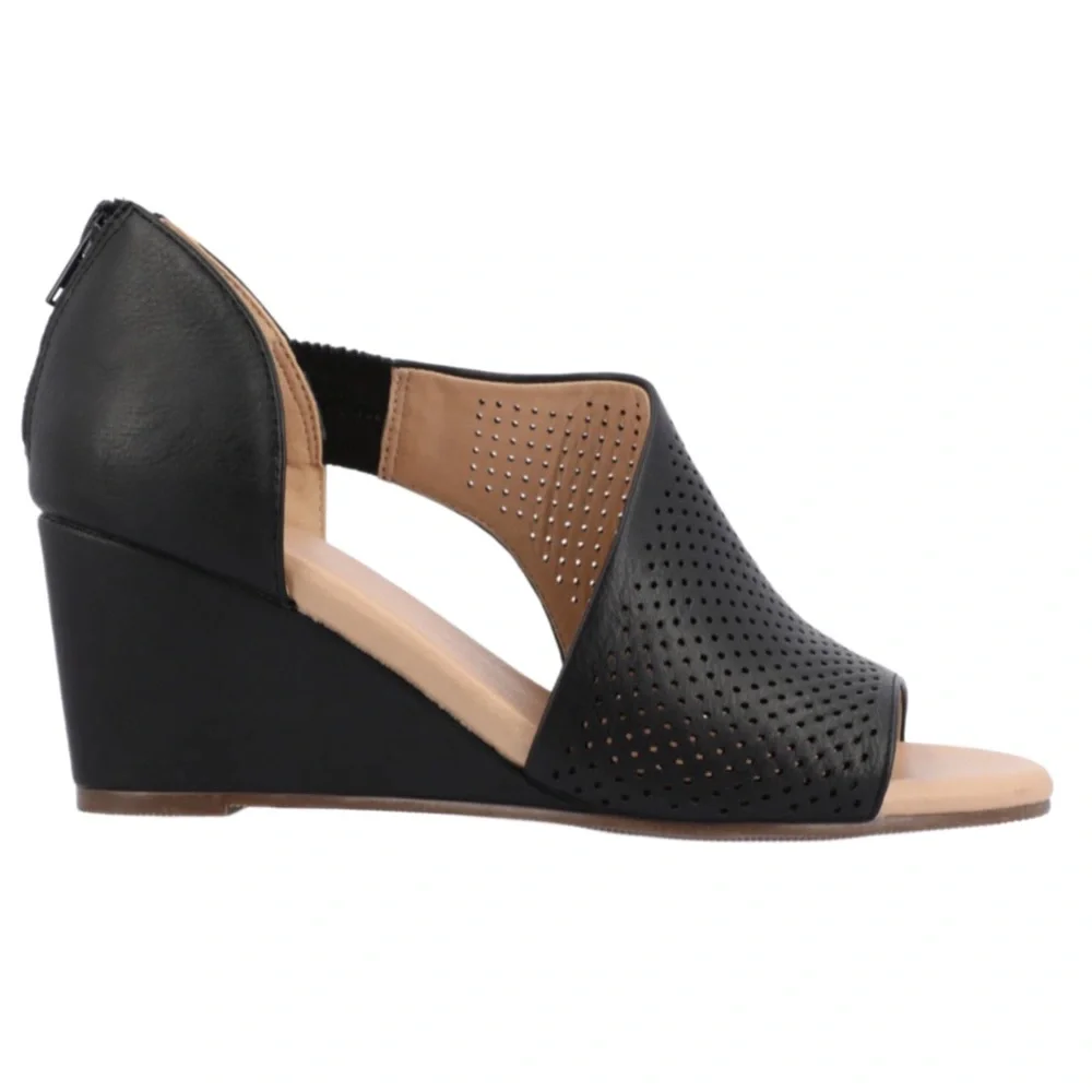 Journee Collection Aretha Black Open Toe Wedge Size 7 WD